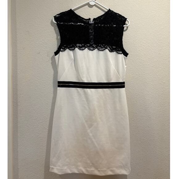Karl Lagerfeld NWT Black White Lace Back Zip Shift Mini Dress Size 8 - Picture 1 of 7